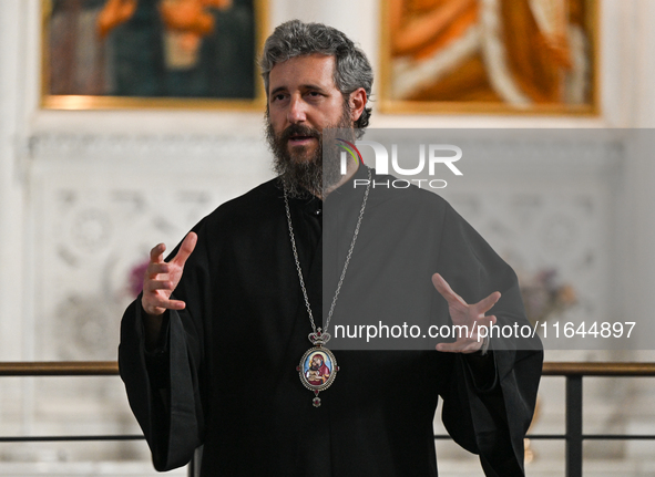 TIRANA, ALBANIA - SEPTEMBER 16:   
Asti, Bishop of Bylis of the Albanian Orthodox Church, speaks inside the Resurrection of Christ Orthodox...