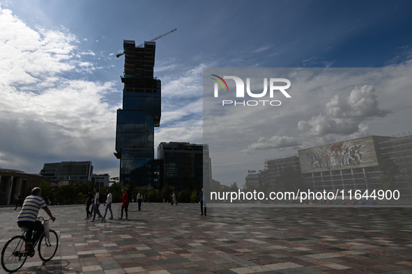 TIRANA, ALBANIA - SEPTEMBER 16:   
View of Skanderbeg Square, seen on September 16, 2024, in Tirana, Albania. 