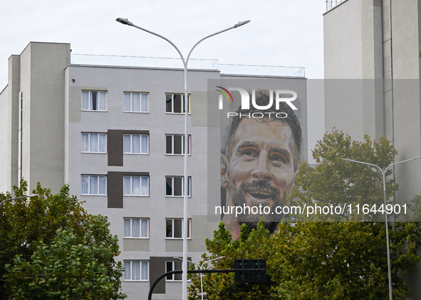 TIRANA, ALBANIA - SEPTEMBER 16:   
Mural of Argentinian football player Messi seen in the center of Tirana, seen on September 16, 2024, in T...