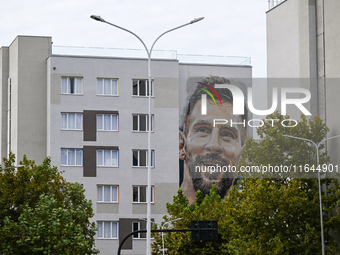 TIRANA, ALBANIA - SEPTEMBER 16:   
Mural of Argentinian football player Messi seen in the center of Tirana, seen on September 16, 2024, in T...