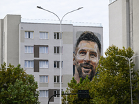 TIRANA, ALBANIA - SEPTEMBER 16:   
Mural of Argentinian football player Messi seen in the center of Tirana, seen on September 16, 2024, in T...