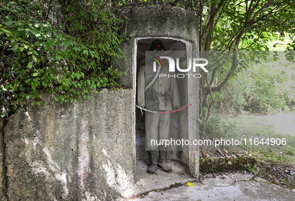 TIRANA, ALBANIA - SEPTEMBER 16:   
The checkpoint with a dummy soldier at the entrance to the Bunk'Art Museum, a vast underground bunker bui...