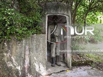 TIRANA, ALBANIA - SEPTEMBER 16:   
The checkpoint with a dummy soldier at the entrance to the Bunk'Art Museum, a vast underground bunker bui...