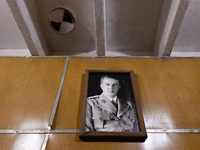 TIRANA, ALBANIA - SEPTEMBER 16:   
View of Enver Hoxha's portrait inside his room inside the Bunk'Art Museum, a vast underground bunker buil...