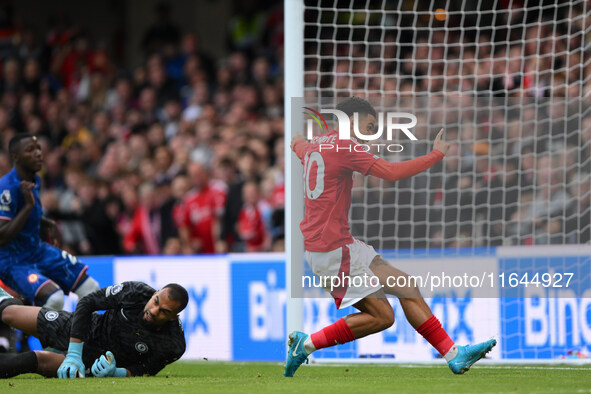 Morgan Gibbs-White of Nottingham Forest celebrates after Chris Wood of Nottingham Forest scores a goal to make it 0-1 during the Premier Lea...