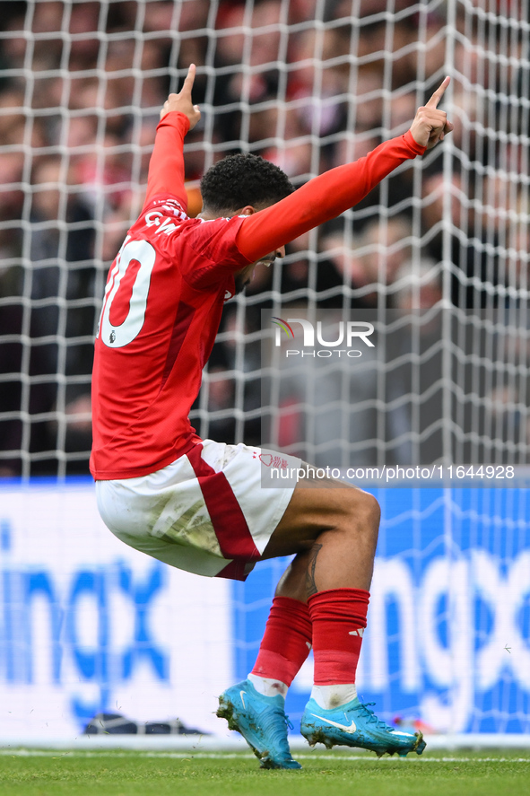 Morgan Gibbs-White of Nottingham Forest celebrates after Chris Wood of Nottingham Forest scores a goal to make it 0-1 during the Premier Lea...