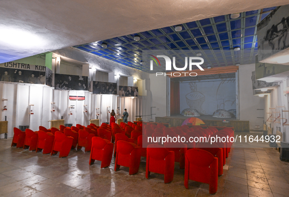 TIRANA, ALBANIA - SEPTEMBER 16:   
View of the cinema hall intended for government meetings inside the Bunk'Art Museum, a vast underground b...