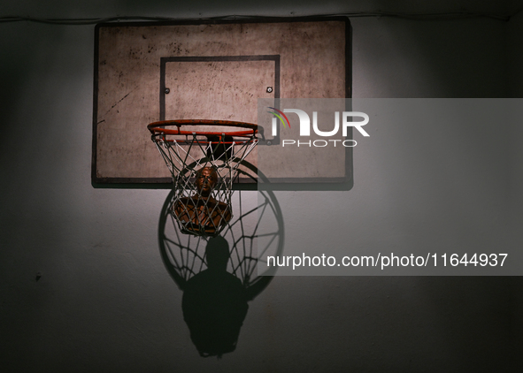 TIRANA, ALBANIA - SEPTEMBER 16:   
View of the Basket and backboard inside a sport hall, a part the Bunk'Art Museum, a vast underground bunk...