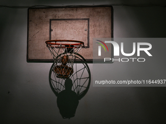 TIRANA, ALBANIA - SEPTEMBER 16:   
View of the Basket and backboard inside a sport hall, a part the Bunk'Art Museum, a vast underground bunk...