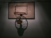 TIRANA, ALBANIA - SEPTEMBER 16:   
View of the Basket and backboard inside a sport hall, a part the Bunk'Art Museum, a vast underground bunk...