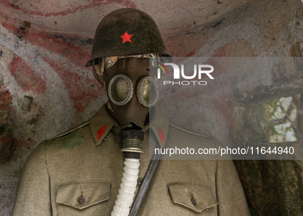 TIRANA, ALBANIA - SEPTEMBER 16:   
The checkpoint with a dummy soldier at the entrance to the Bunk'Art Museum, a vast underground bunker bui...