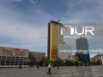 TIRANA, ALBANIA - SEPTEMBER 16:   
View of Skanderbeg Square, seen on September 16, 2024, in Tirana, Albania. (