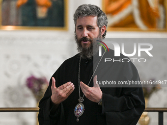 TIRANA, ALBANIA - SEPTEMBER 16:   
Asti, Bishop of Bylis of the Albanian Orthodox Church, speaks inside the Resurrection of Christ Orthodox...