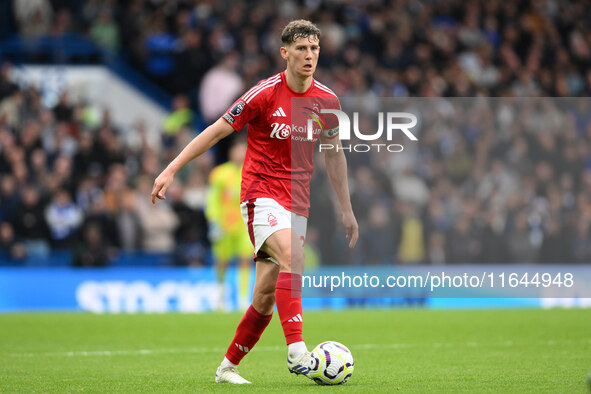 Ryan Yates of Nottingham Forest plays during the Premier League match between Chelsea and Nottingham Forest at Stamford Bridge in London, En...