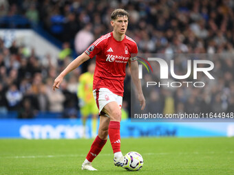 Ryan Yates of Nottingham Forest plays during the Premier League match between Chelsea and Nottingham Forest at Stamford Bridge in London, En...