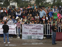 Supporters of Claudia Sheinbaum, President of Mexico, accompany her during the signing of the start of preliminary studies for the construct...