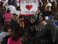 Supporters of Claudia Sheinbaum, President of Mexico, accompany her during the signing of the start of preliminary studies for the construct...