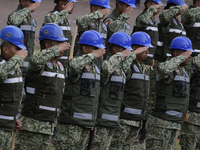 Members of the Mexican Army greet Claudia Sheinbaum, President of Mexico, in Tizayuca, Hidalgo, on October 6, 2024, during the signing of th...