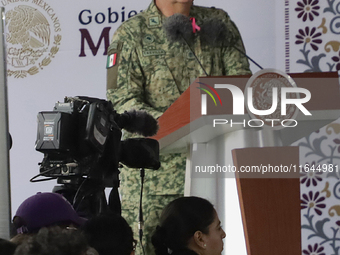 Ricardo Trevilla Trejo, Secretary of National Defense, accompanies Claudia Sheinbaum, President of Mexico, in Tizayuca, Hidalgo, on October...