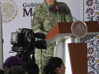 Ricardo Trevilla Trejo, Secretary of National Defense, accompanies Claudia Sheinbaum, President of Mexico, in Tizayuca, Hidalgo, on October...