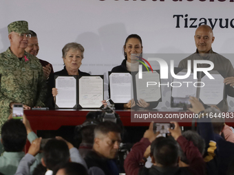 Claudia Sheinbaum, President of Mexico, on October 6, 2024, during the signing of the start of preliminary studies for the construction of t...