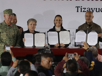 Claudia Sheinbaum, President of Mexico, on October 6, 2024, during the signing of the start of preliminary studies for the construction of t...