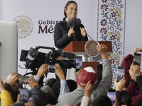 Claudia Sheinbaum, President of Mexico, signs the start of preliminary studies for the construction of the CDMX-Hidalgo-Monterrey Northern T...