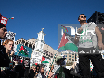 People demand ceasefires in Palestine and Lebanon at the White House in Washington, DC, on October 5, 2024. The protest is one of many world...