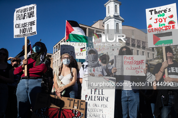 People demand ceasefires in Palestine and Lebanon at the White House in Washington, DC, on October 5, 2024. The protest is one of many world...