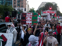 People demand ceasefires in Palestine and Lebanon in Washington, DC, on October 5, 2024. The protest is one of many worldwide marking one ye...