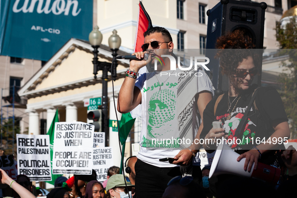 People demand ceasefires in Palestine and Lebanon at the White House in Washington, DC, on October 5, 2024. The protest is one of many world...