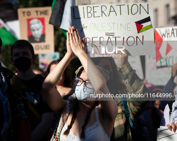 People demand ceasefires in Palestine and Lebanon at the White House in Washington, DC, on October 5, 2024. The protest is one of many world...