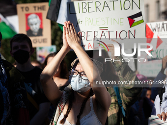 People demand ceasefires in Palestine and Lebanon at the White House in Washington, DC, on October 5, 2024. The protest is one of many world...