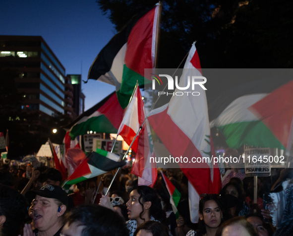 People demand ceasefires in Palestine and Lebanon in Washington, DC, on October 5, 2024. The protest is one of many worldwide marking one ye...