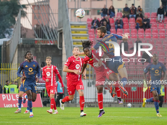 Bryan Cristante plays during the match between AC Monza and AS Roma in Serie A at U-Power Stadium in Monza, Italy, on October 6, 2024. (