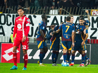 Artem Dovbyk celebrates the goal with his teammates during the match between AC Monza and AS Roma, Serie A, at U-Power Stadium in Monza, Ita...