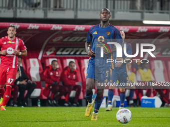 Evan N'Dicka participates in the match between AC Monza and AS Roma, Serie A, at U-Power Stadium in Monza, Italy, on October 6, 2024. (