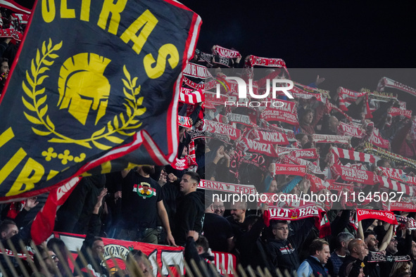 An AC Monza supporter of Curva Davide Pieri attends the match between AC Monza and AS Roma, Serie A, at U-Power Stadium in Monza, Italy, on...