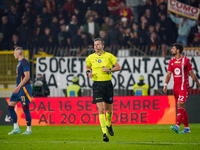 Federico La Penna serves as the referee during the AC Monza against AS Roma Serie A match at U-Power Stadium in Monza, Italy, on October 6,...