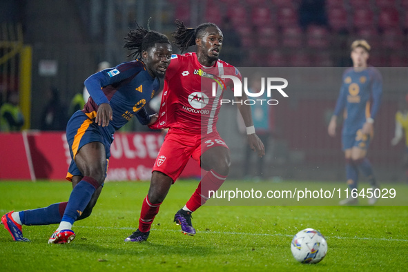 Warren Bondo plays during the match between AC Monza and AS Roma in Serie A at U-Power Stadium in Monza, Italy, on October 6, 2024. 