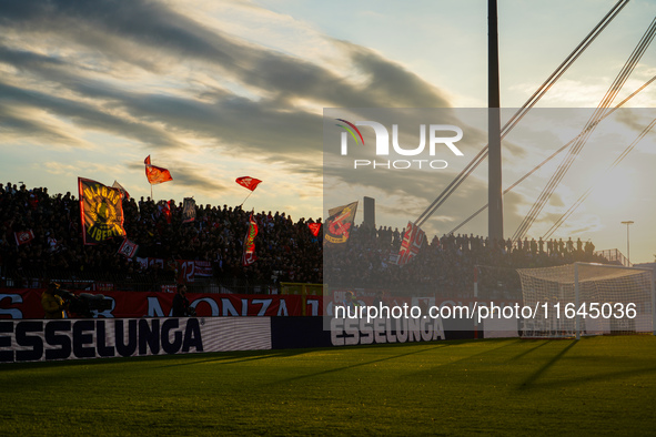 An AC Monza supporter of Curva Davide Pieri attends the match between AC Monza and AS Roma, Serie A, at U-Power Stadium in Monza, Italy, on...