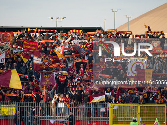 Supporters of AS Roma attend the match between AC Monza and AS Roma, Serie A, at U-Power Stadium in Monza, Italy, on October 6, 2024. (