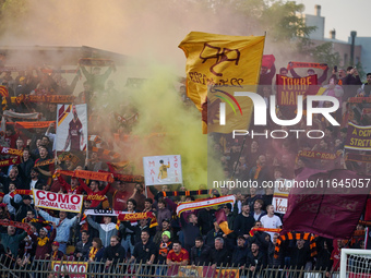 Supporters of AS Roma attend the match between AC Monza and AS Roma, Serie A, at U-Power Stadium in Monza, Italy, on October 6, 2024. (