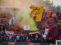 Supporters of AS Roma attend the match between AC Monza and AS Roma, Serie A, at U-Power Stadium in Monza, Italy, on October 6, 2024. (