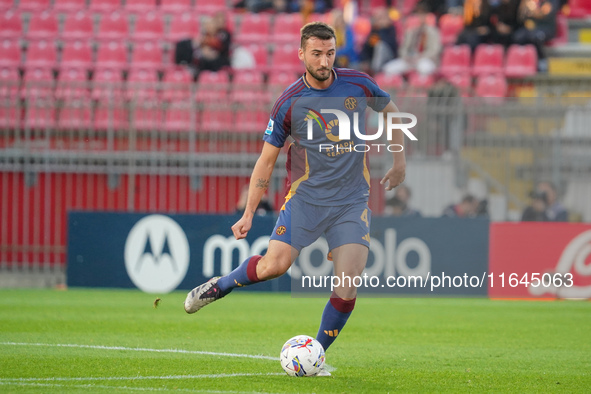 Bryan Cristante plays during the match between AC Monza and AS Roma in Serie A at U-Power Stadium in Monza, Italy, on October 6, 2024. 