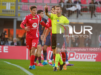 Federico La Penna serves as the referee during the AC Monza against AS Roma Serie A match at U-Power Stadium in Monza, Italy, on October 6,...