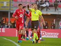 Federico La Penna serves as the referee during the AC Monza against AS Roma Serie A match at U-Power Stadium in Monza, Italy, on October 6,...