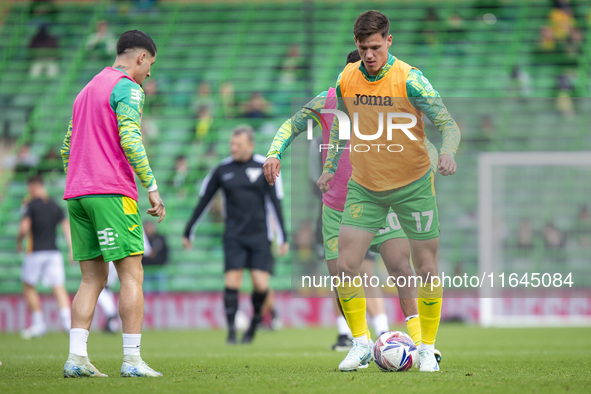 Ante Crnac of Norwich City warms up before the Sky Bet Championship match between Norwich City and Hull City at Carrow Road in Norwich, Engl...