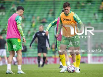 Ante Crnac of Norwich City warms up before the Sky Bet Championship match between Norwich City and Hull City at Carrow Road in Norwich, Engl...