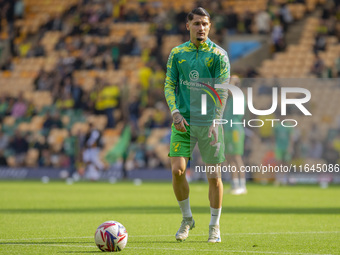 Borja Sainz of Norwich City warms up before the Sky Bet Championship match between Norwich City and Hull City at Carrow Road in Norwich, Eng...